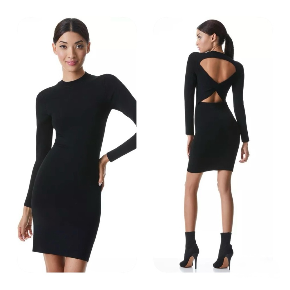 Alice + Olivia Estelle Twist Back Cut-Out Bodycon Mini Dress Black Large NWT